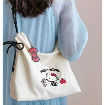 kitty單肩包 托特包🎀 可愛帆布斜跨大容量便攜式外出托特包 可愛包包 斜跨包 凱蒂貓包包 kitty側背包
