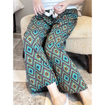 夏季棉綢睡褲女夏人造棉薄款網紅闊腿褲可外穿寬松家居空調長褲子