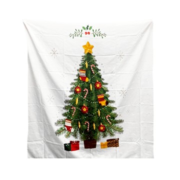 WIDE VIEW 聖誕樹裝飾掛布 附贈星星串燈 免打孔安裝  130 x 150cm  白色 + 綠色