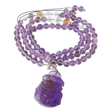 A1寶石 紫水晶狐仙聚寶盆項鍊-同鈦晶金草莓超七招財能量/開運/桃花/貴人運旺防小人