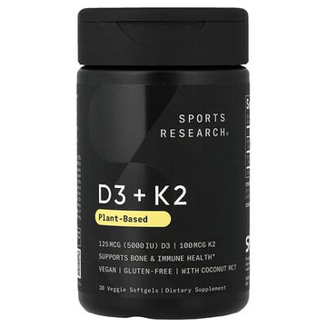 Sports Research, D3 + K2，植物基，30 粒素食軟膠囊