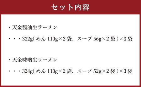 藤原製麺 製造　旭川ラーメン 天金生ラーメンセット 天金醤油、天金味噌 )各2袋入り×3袋