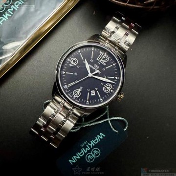 WAKMANN 威克曼男女通用錶 42mm 銀圓形精鋼錶殼 寶藍色簡約, 中三針顯示錶面款 WA00049