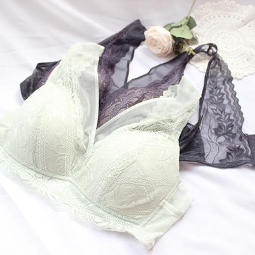 美不勝收~森系好質量全包圍美背文胸 無鋼圈固定肩帶蕾絲V型內衣