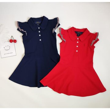 童裝春夏新款女童學院風純棉珠地連衣裙中大兒童短袖翻領T恤裙子