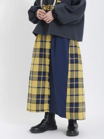 彩色格紋後鬆緊腰長裙(FL37L0L0880) - Samansa Mos2