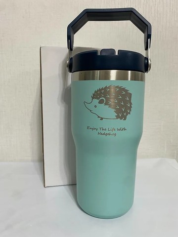 現貨  600CC提把保溫杯 文青藍  刺蝟C