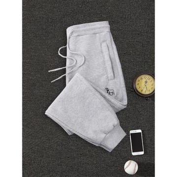 淺灰色衛褲女加絨加厚秋冬季長褲子修身顯瘦百搭束腳褲女純棉女褲