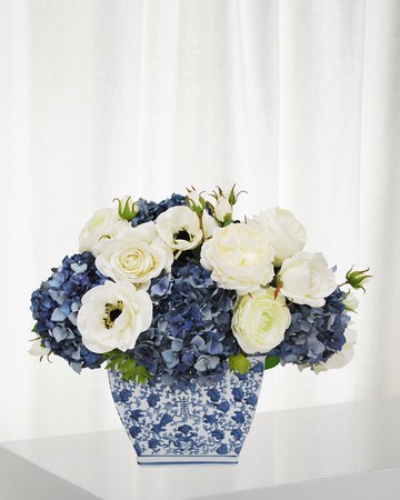 Hydrangea Rose in Rectangle Cache Pot