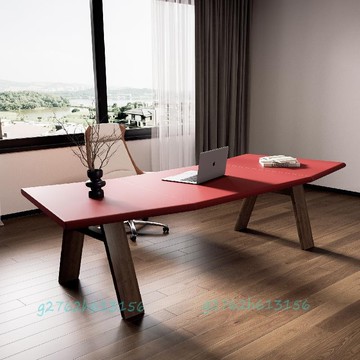 【宅配到家🚚】馬鞍皮實木辦公桌 女士老闆桌 電腦桌 弧形辦公室現代簡約高端工作台 造型辦公桌 老闆桌 實木電腦桌