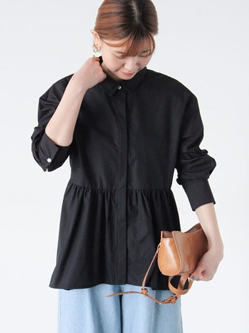 素色/條紋分層荷葉下擺翻領襯衫(0F000422210) - Lugnoncure