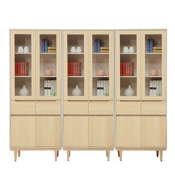 直人木業-ERIC北歐柔光中抽玻璃書櫃組240公分(三個中抽80公分)