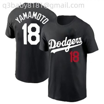 洛杉磯道奇隊18號# Yamamoto 山本由伸 棒球聯盟 Dodgers mlb 短T韓版寬鬆圓領上衣簡約寬鬆上衣