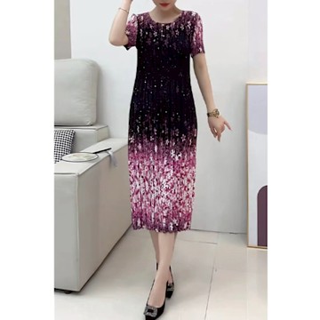 [KEITH-WILL]韓國三宅風格壓褶落英繽紛精品奢華洋裝(褶皺/修身/輕薄/小香風/中大尺碼)