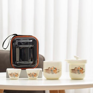 陶瓷旅行茶具羊脂玉一壺三杯戶外便攜式快客杯功夫茶具套裝伴手禮