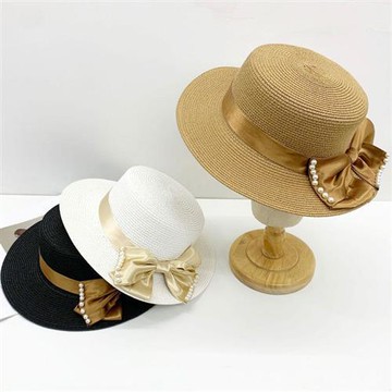 【巴黎精品】現貨+預購 渡假草帽高級法式遮陽帽名媛防曬帽禮帽草編帽子-緞面蝴蝶結平頂女帽子4色a1kl70