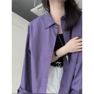 妹妹說紫色的更有韻味~慵懶松弛感高支棉單排扣襯衫早秋百搭襯衣