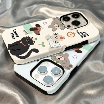 塗鴉小狗貓咪防摔iPhone17PROMAX手機殼16Plus蘋果1514韓版二合一