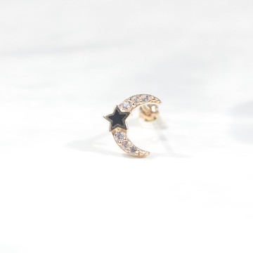 14K 月亮星星鎖珠耳環 (單個)耳骨 耳窩 不退色