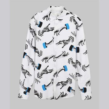 【摩達客】韓國進口EXO合作設計品牌DBSW Hand Drops手掉了白色 時尚純棉男士修身長袖襯衫