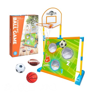 兒童3合1踢足球+投籃球+丟橄欖球(有左右橫向移動功能)(附球+打氣筒)(室內室外露營玩具)(8043)