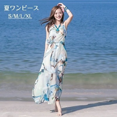 ワンピース 夏 レディース リゾートワンピース サマードレス ロング マキシ丈ワンピース 大人可愛い 夏ワンピース シフォン Aライン ハワイ 旅行用 大人 通販 Lineポイント最大get Lineショッピング