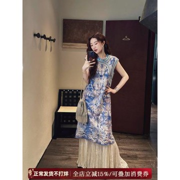 (免運)三吉黑花【凝妝】新中式國風連衣裙子2025新款重工繡花背心旗袍裙