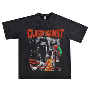 籃球Allen Iverson阿倫·艾弗森答案TheAnswer水洗做舊T恤寬松