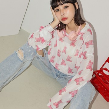 軟萌兔子印花上衣-白【KT223217】-2色