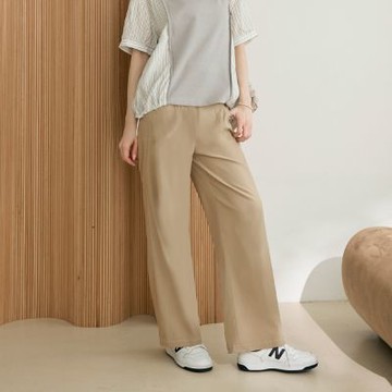 OB嚴選中大尺碼-撞色車線造型口袋腰鬆緊直筒長褲《BA7824》