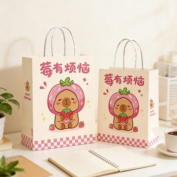 台灣現貨💡手提袋 卡皮巴拉紙袋 可愛卡通水豚 禮品袋 便攜 手提 禮物包 裝袋 創意 紙袋 購物袋 禮物袋