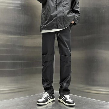 機能風拉鏈運動沖鋒褲潮流百搭男生高街直筒休閑工裝闊腿拖地長褲