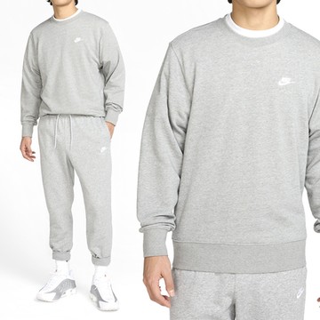 Nike Club FT Crew 男款 灰色 大學T 毛圈布 刺繡 圓領 上衣 運動 休閒 長袖 FN3889-063