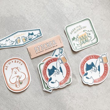 手繪插畫霧面防水大貼紙 復古-喝酒萬歲