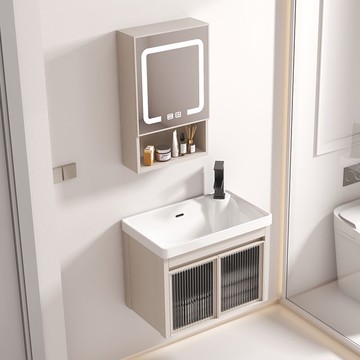 免運 浴室櫃  小戶型浴室櫃  太空奶油浴室柜小戶型洗手盆 家用陶瓷一體組合衛生間洗漱臺洗臉盆  可開發票 全館八折 工廠現貨直銷 新品特價 y9056