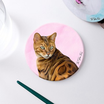 豹貓 貓貓-圓型陶瓷吸水杯墊/動物/居家用品