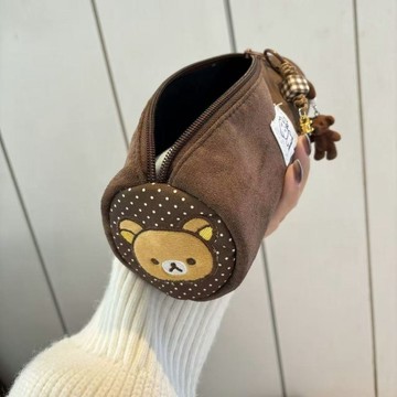 輕松熊筆袋 新款刺繡輕松熊圓筒筆袋卡通大容量文具盒學生初高中筆尺收納袋