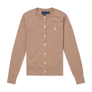 Polo Ralph Lauren RL 熱銷圓領刺繡小馬針織開襟外套(女)-駝色