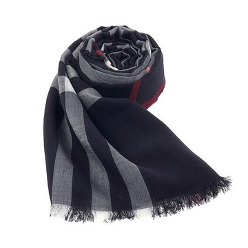 BURBERRY格紋絲毛混紡圍巾(海軍藍)_廠商直送