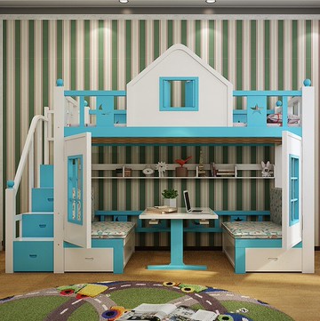 夢幻城堡雙層床上下舖上下床兒童床城堡公主床豪華多功能升降桌秘密基地子母床滑梯床 A 7 綠巨人家具 台灣樂天市場