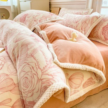 牛奶絨加絨四件套冬季冬天珊瑚絨三件套加厚雙面絨被套床單床笠款