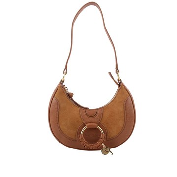 See by Chloe Hana 羊皮拼麂皮半月肩背包（棕色）_廠商直送