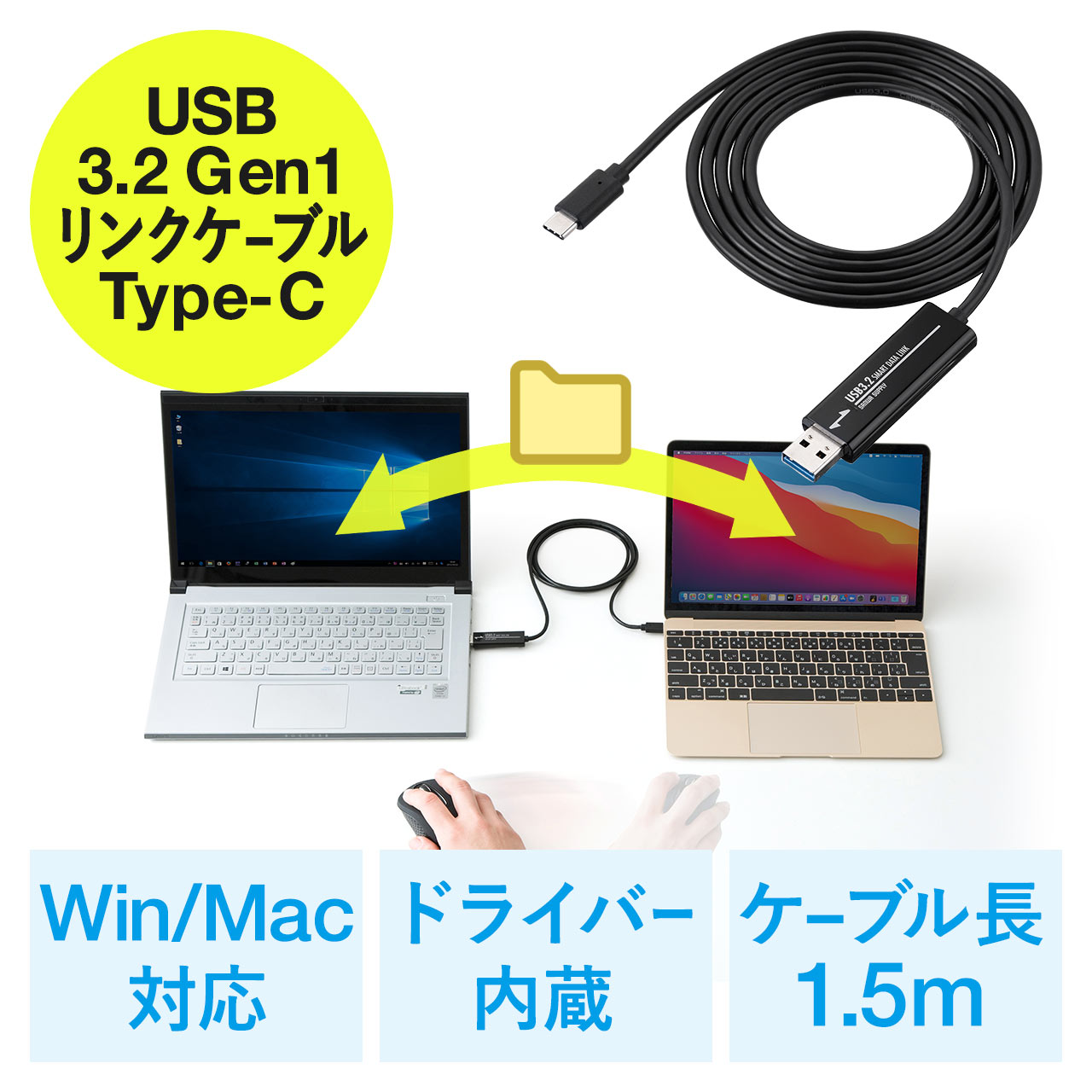 USBリンクケーブル USB3.2 Gen1 PC間 高速データ転送 データ移行