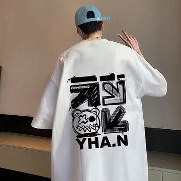 ⚡【M-8XL】港風潮流小熊印花男士T恤 超大運動短袖 Oversize加大碼T恤 圓領T恤 時尚T恤男女 情侶裝