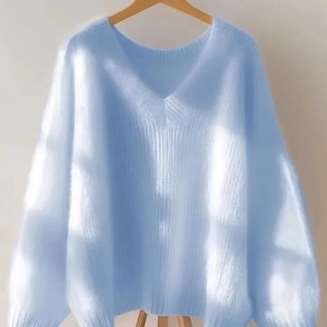 美拉藍色V領軟糯針織毛衣女2025年新款深秋初冬穿搭慵懶chic上衣