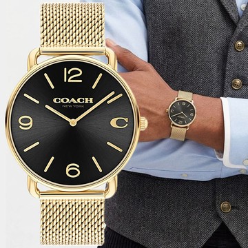 COACH Elliot 經典 C 字時尚米蘭帶男錶 手錶-黑x金/41mm CO14602654