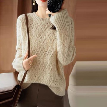 今年爆款韓版網紅ins潮鏤空針織衫女慵懶風寬松顯瘦長袖打底上衣