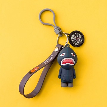 潮牌鯊魚仔鑰匙扣掛件創意個性汽車男士可愛女情侶掛飾鑰匙鏈圈環