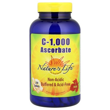 Nature's Life, C-1 000 抗壞血酸鹽，250 片