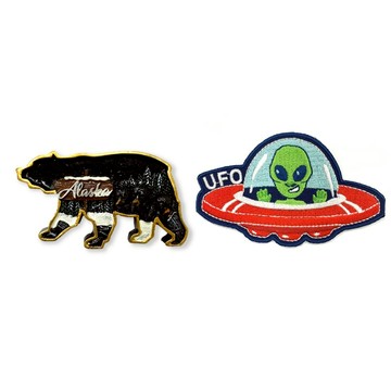 造型布貼＋磁鐵【2件組】 阿拉斯加熊世界旅行磁鐵＋美國 外星人UFO燙貼 世界旅行磁鐵  紀念品 磁性家居裝飾造型磁鐵 _廠商直送
